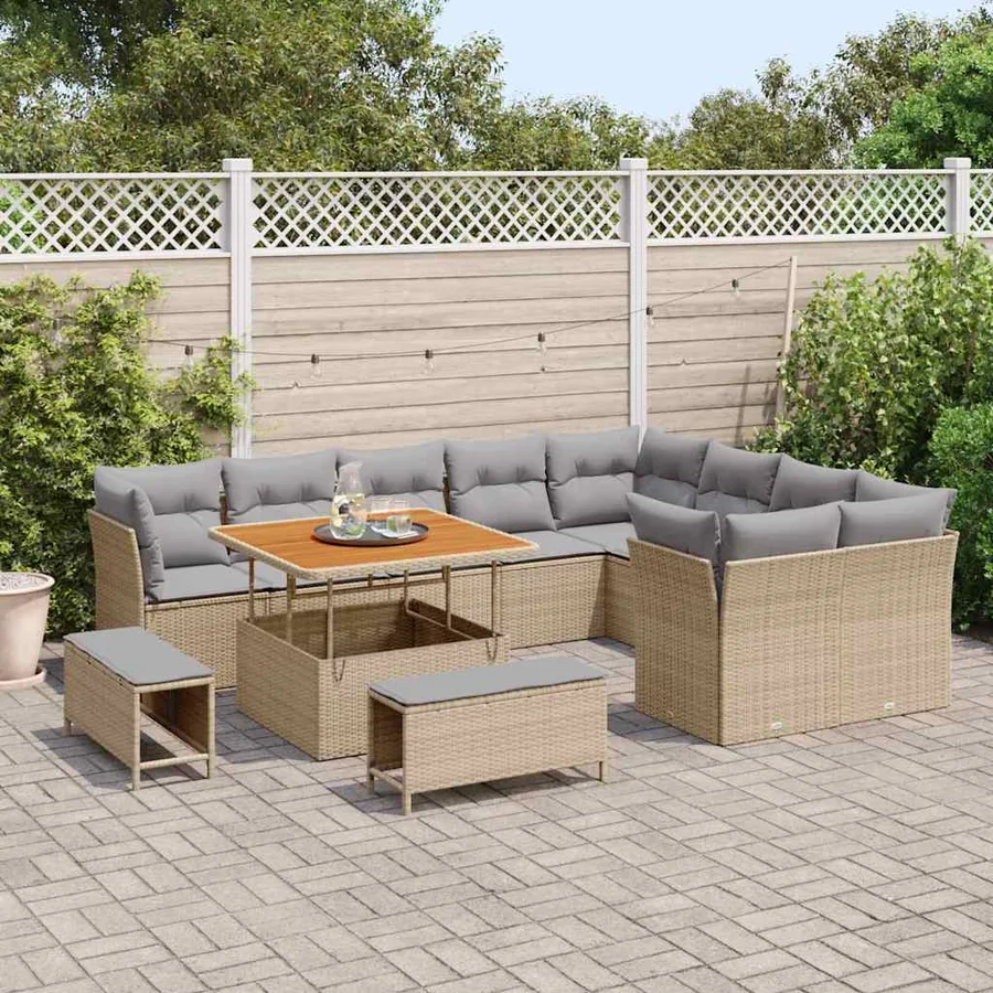 Ensemble de canapé de jardin 12 pcs beige et gris clair - 3
