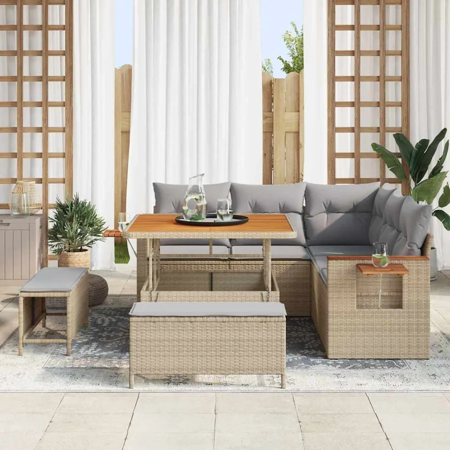 Ensemble de canapé de jardin 9 pcs Beige et Gris clair - 3