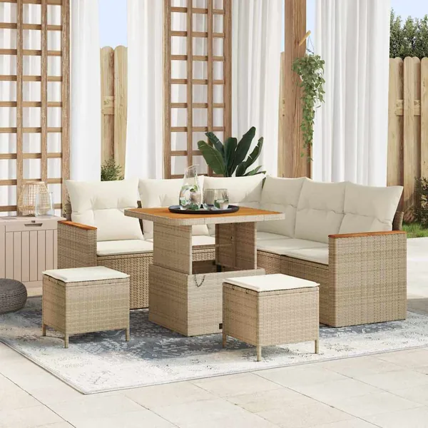 Ensemble de canapé de jardin 8 pcs Beige Poly rotin