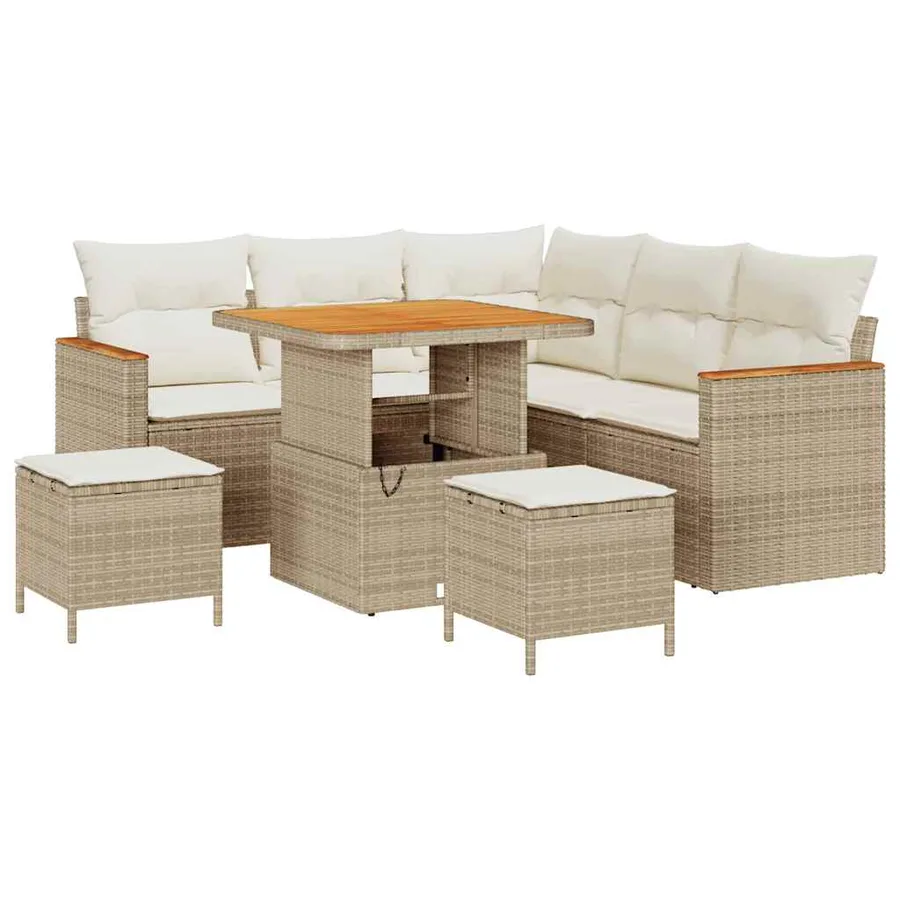 Ensemble de canapé de jardin 8 pcs Beige Poly rotin - 2