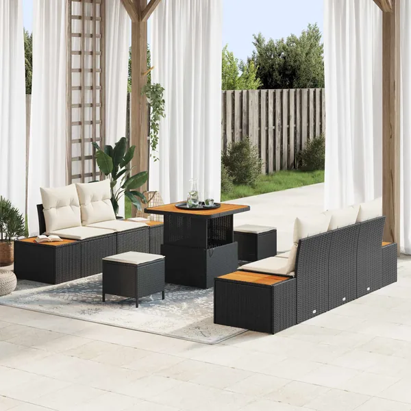 Ensemble de canapé de jardin avec coussin 8 pcs Noir et Crème