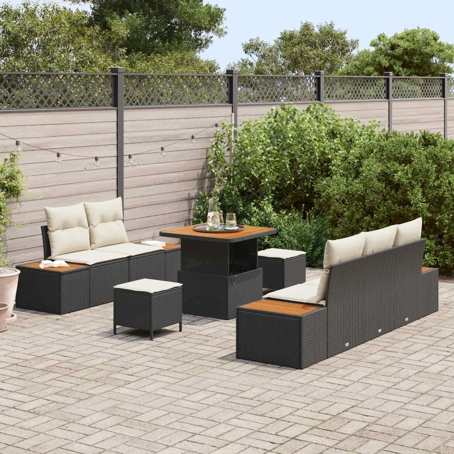 Ensemble de canapé de jardin avec coussin 8 pcs Noir et Crème - 3