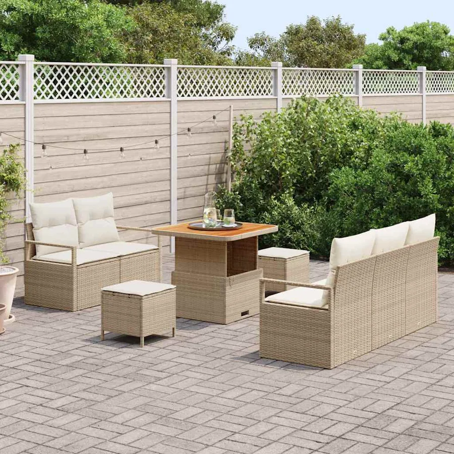 Ensemble de canapé de jardin avec coussin 8 pcs Beige et crème - 3