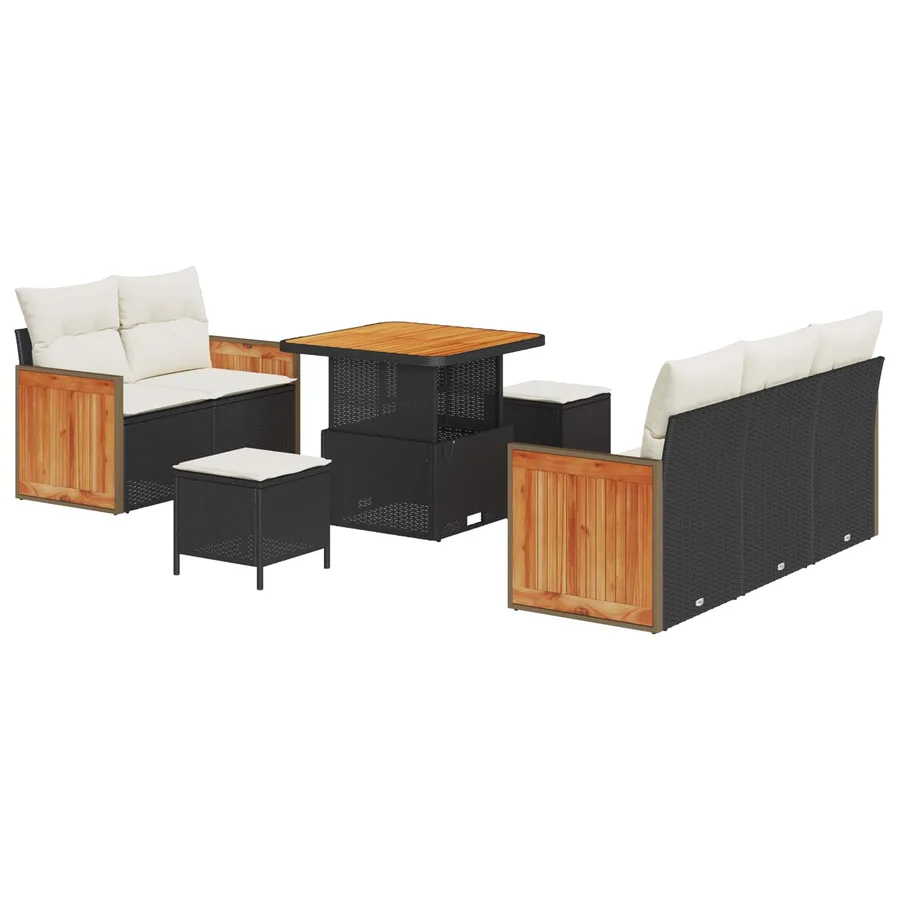 Ensemble de canapé de jardin avec coussin 8 pcs Noir et Crème - 2