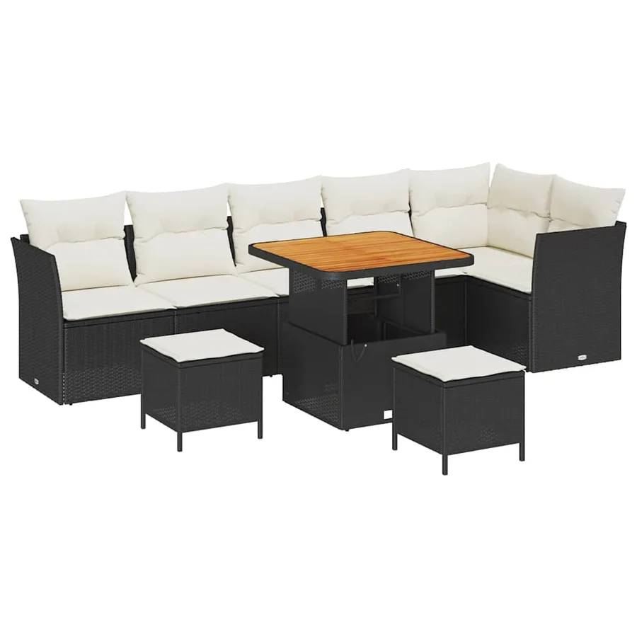 Ensemble de canapé de jardin avec coussin 9 pcs Noir et crème - 2