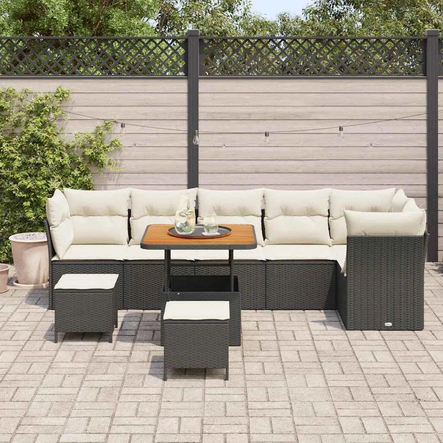Ensemble de canapé de jardin avec coussin 9 pcs Noir et crème - 3