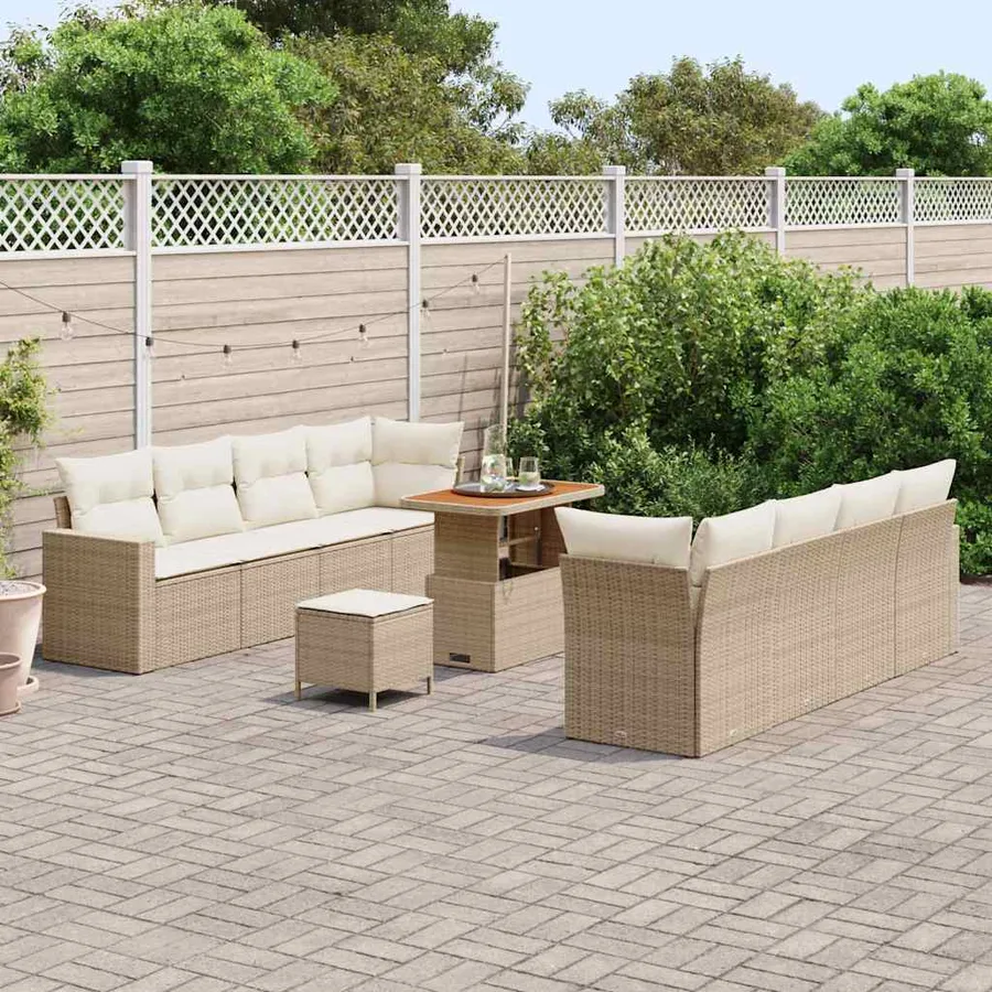 Ensemble de canapé de jardin 12 pcs Beige et crème polyrotin - 3