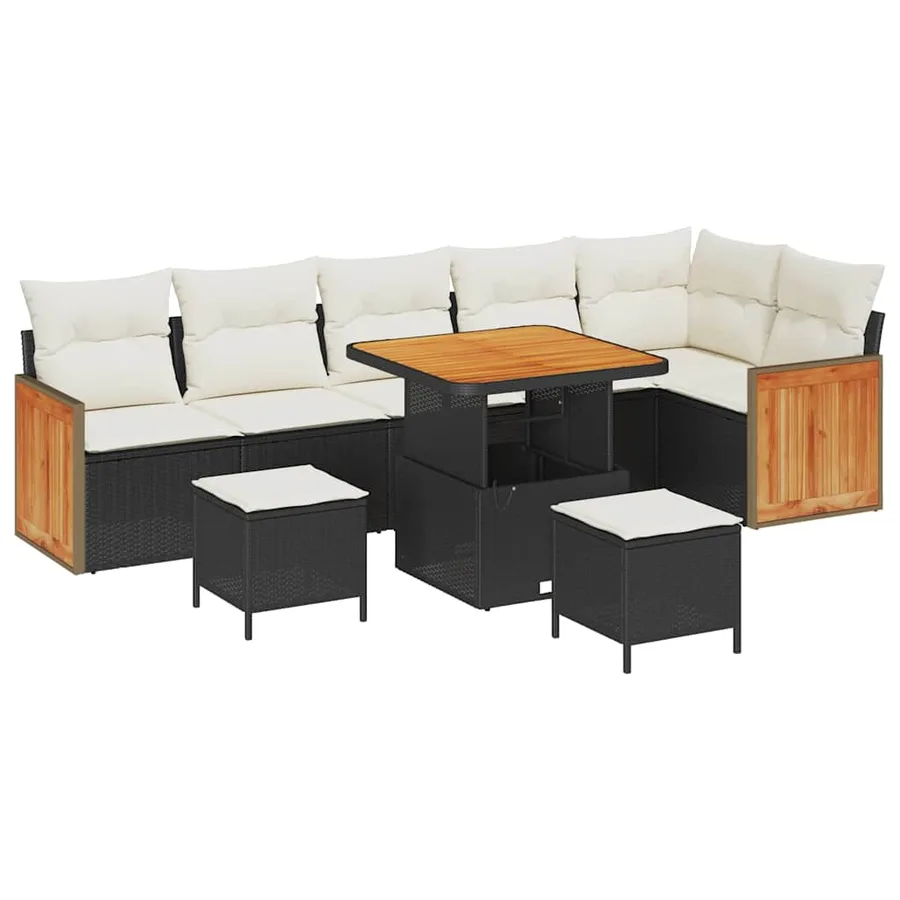 Ensemble de canapé de jardin 11 pcs Noir et Crème polyrotin - 2