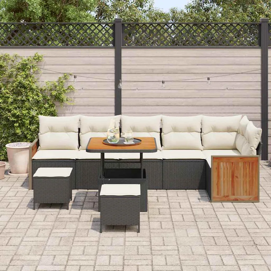 Ensemble de canapé de jardin 11 pcs Noir et Crème polyrotin - 3