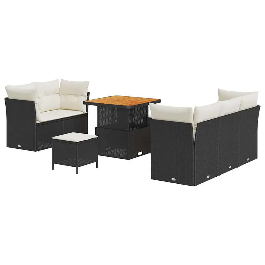 Ensemble de canapé de jardin 8 pcs Noir et Crème polyrotin - 2