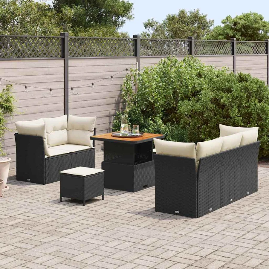 Ensemble de canapé de jardin 8 pcs Noir et Crème polyrotin - 3