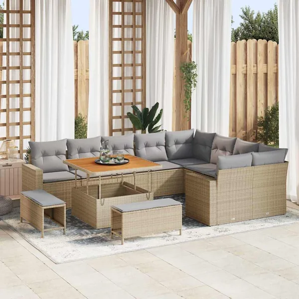 Ensemble de canapé de jardin 13 pcs Beige et Gris clair