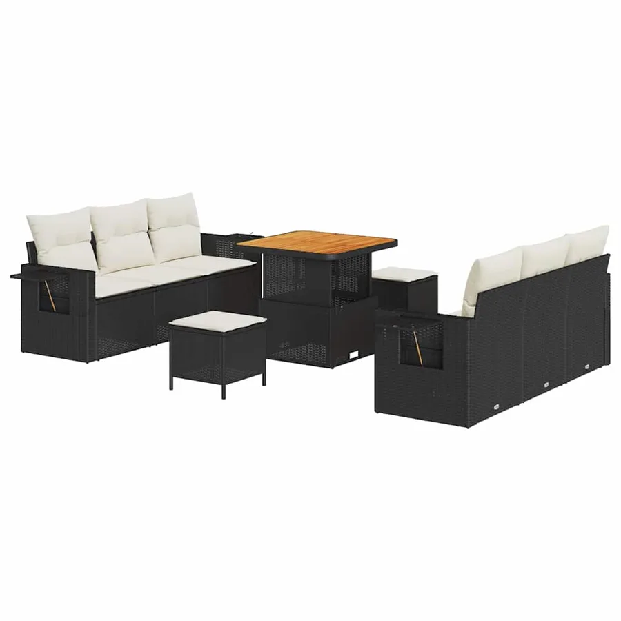 Ensemble de canapé de jardin avec coussin 9 pcs Noir et crème - 2