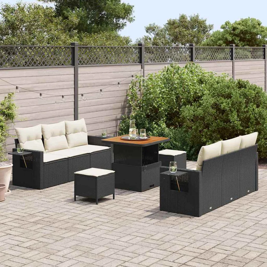 Ensemble de canapé de jardin avec coussin 9 pcs Noir et crème - 3