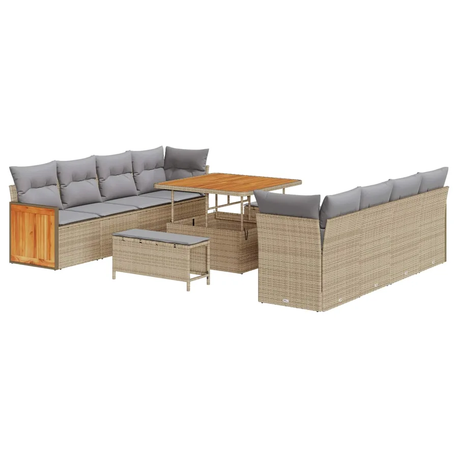 Ensemble de canapé de jardin 11 pcs Beige et Gris clair - 2