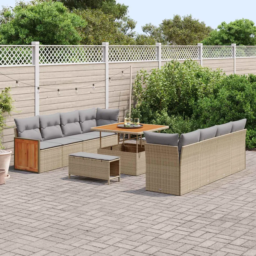 Ensemble de canapé de jardin 11 pcs Beige et Gris clair - 3