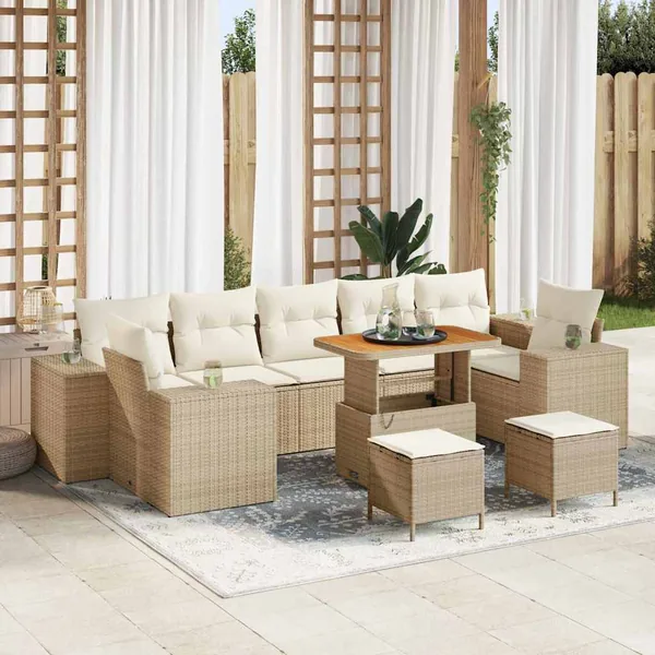 Ensemble de canapé de jardin avec coussin 10 pcs Beige et crème