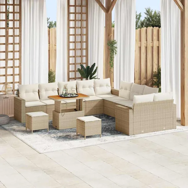 Ensemble de canapé de jardin 17 pcs Beige et crème polyrotin