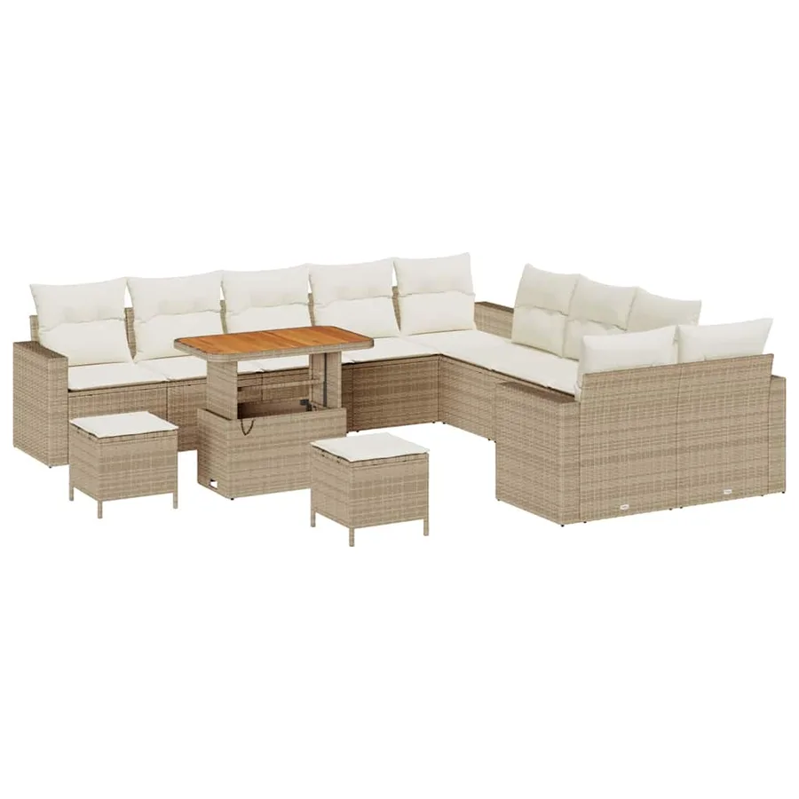Ensemble de canapé de jardin 17 pcs Beige et crème polyrotin - 2