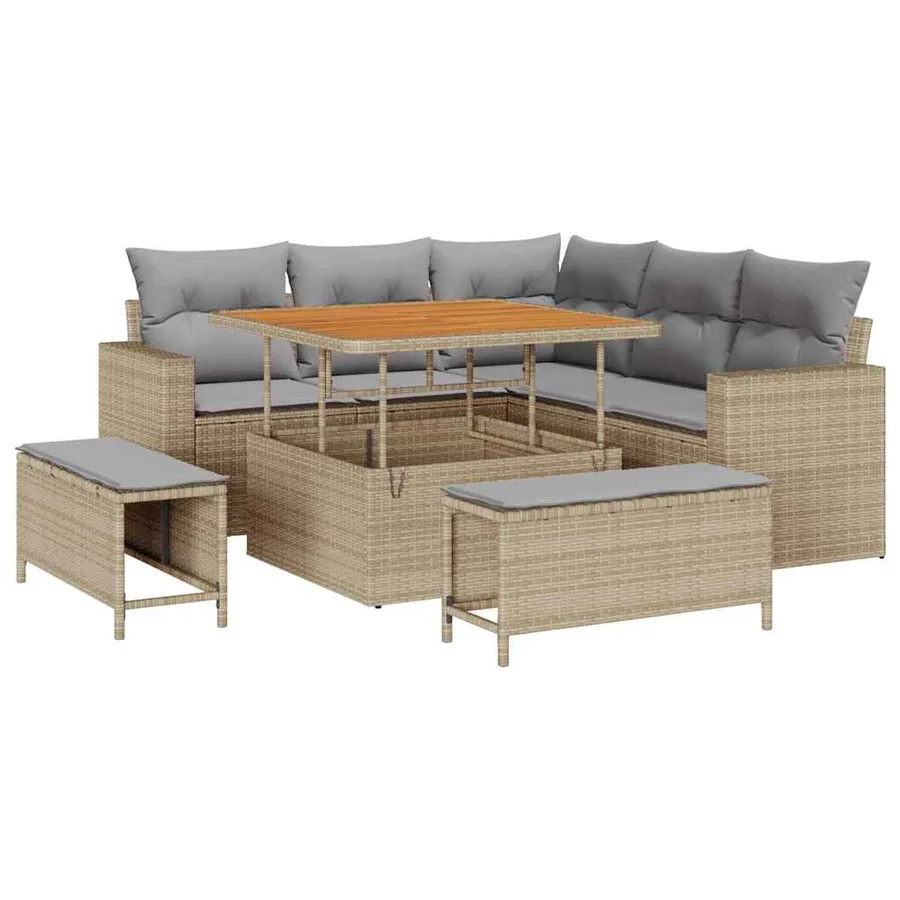 Ensemble de canapé de jardin 9 pcs Beige et Gris clair - 2