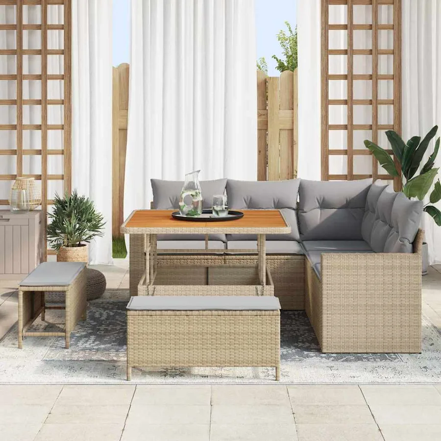 Ensemble de canapé de jardin 9 pcs Beige et Gris clair - 3