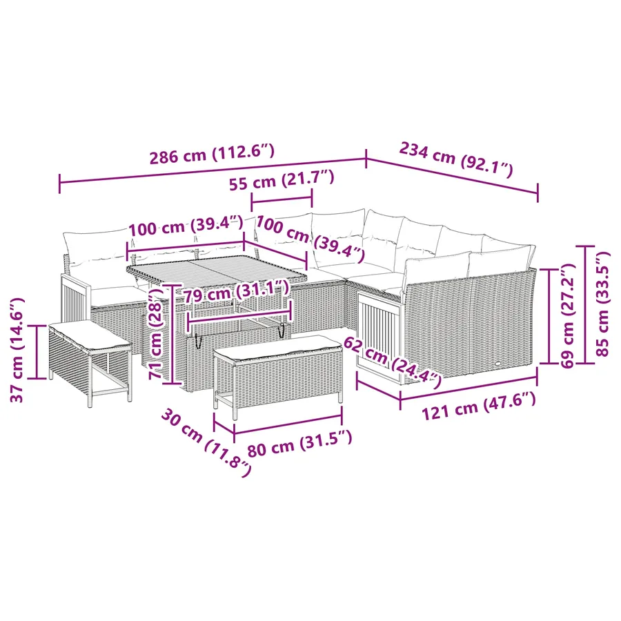 Ensemble de canapé de jardin 12 pcs Beige et Gris clair - 11