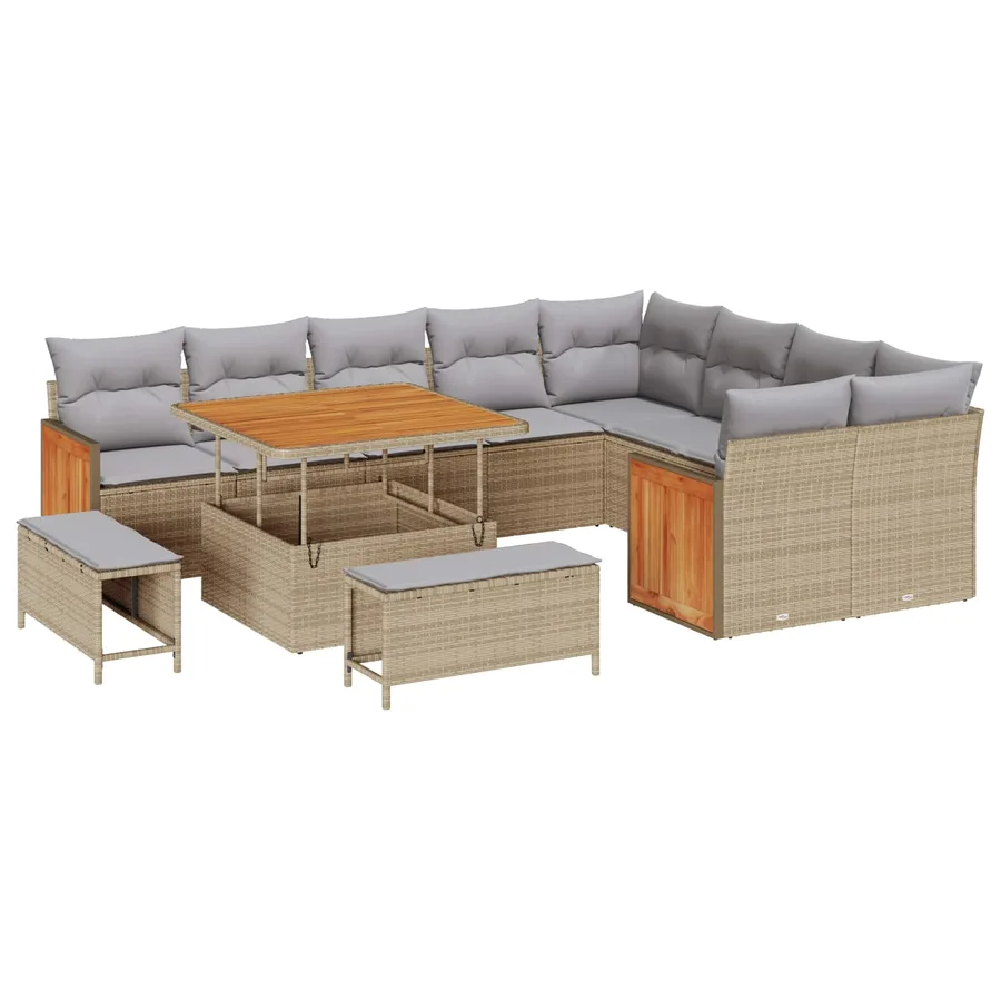 Ensemble de canapé de jardin 12 pcs Beige et Gris clair - 2