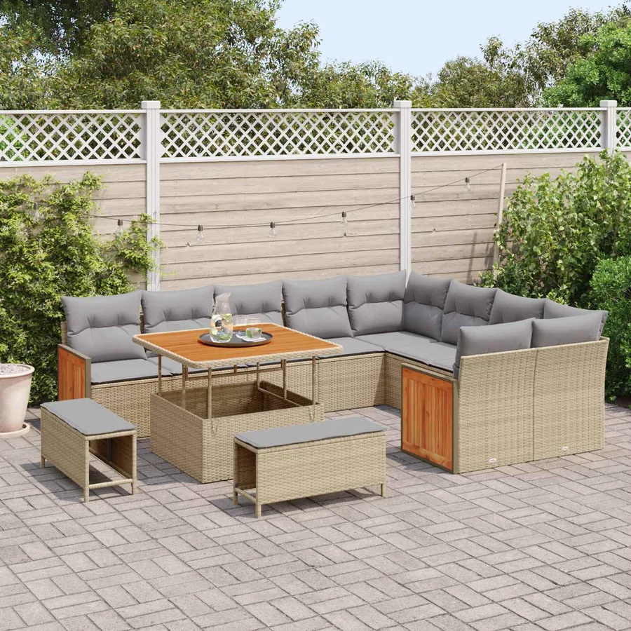 Ensemble de canapé de jardin 12 pcs Beige et Gris clair - 3