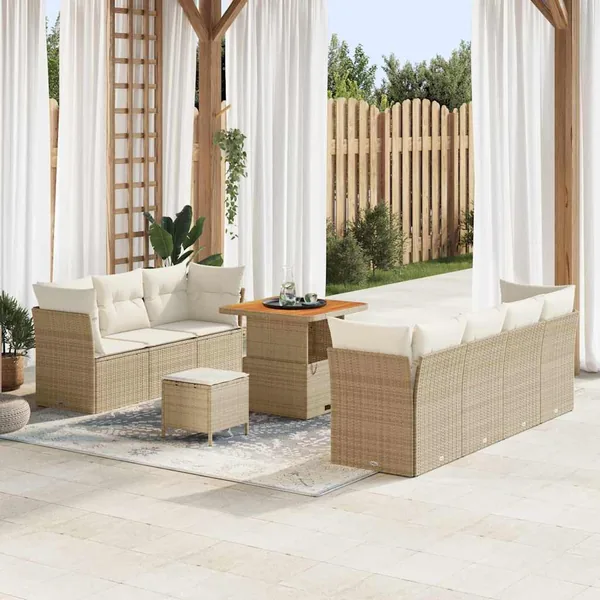 Ensemble de canapé de jardin avec coussin 10 pcs beige et crème