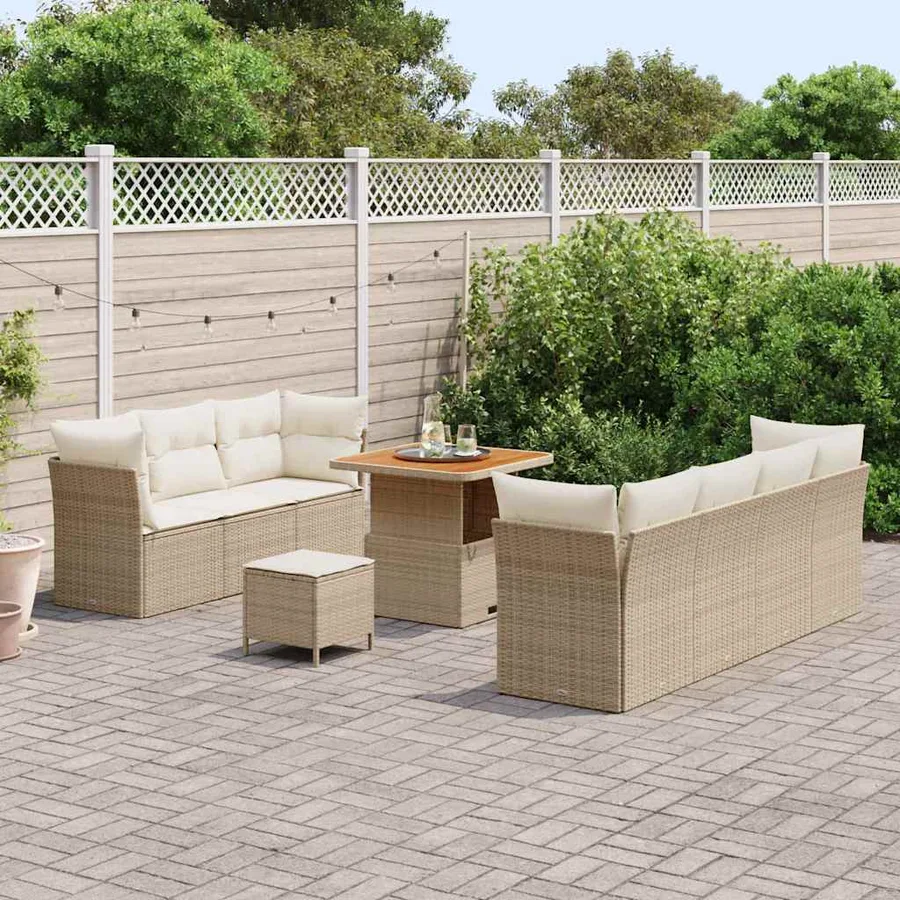 Ensemble de canapé de jardin avec coussin 10 pcs beige et crème - 3