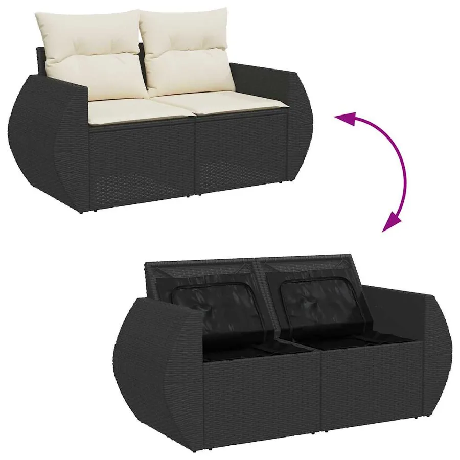 Ensemble de canapé de jardin 9 pcs Noir et Crème polyrotin - 11