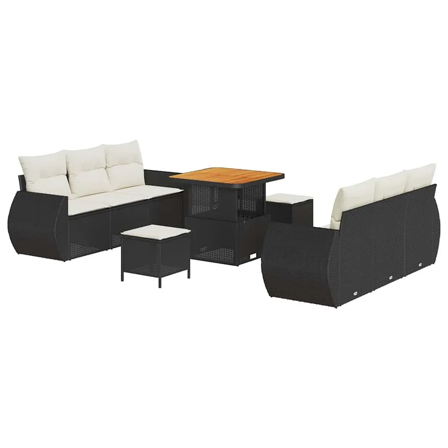 Ensemble de canapé de jardin 9 pcs Noir et Crème polyrotin - 2