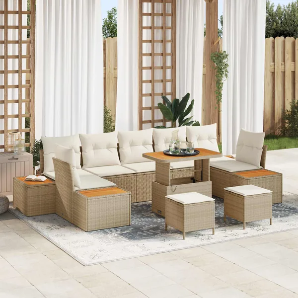 Ensemble de canapé de jardin avec coussin 10 pcs Beige et crème