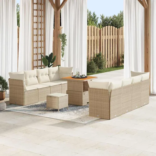 Ensemble de canapé de jardin avec coussin 11 pcs beige et crème