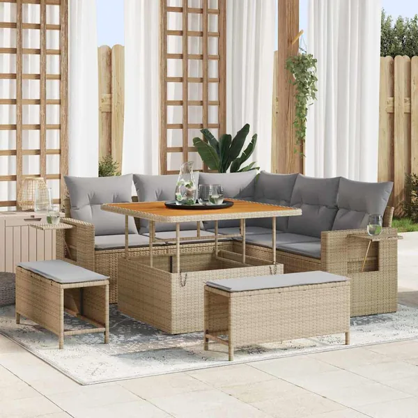 Ensemble de canapé de jardin 9 pcs Beige et Gris clair