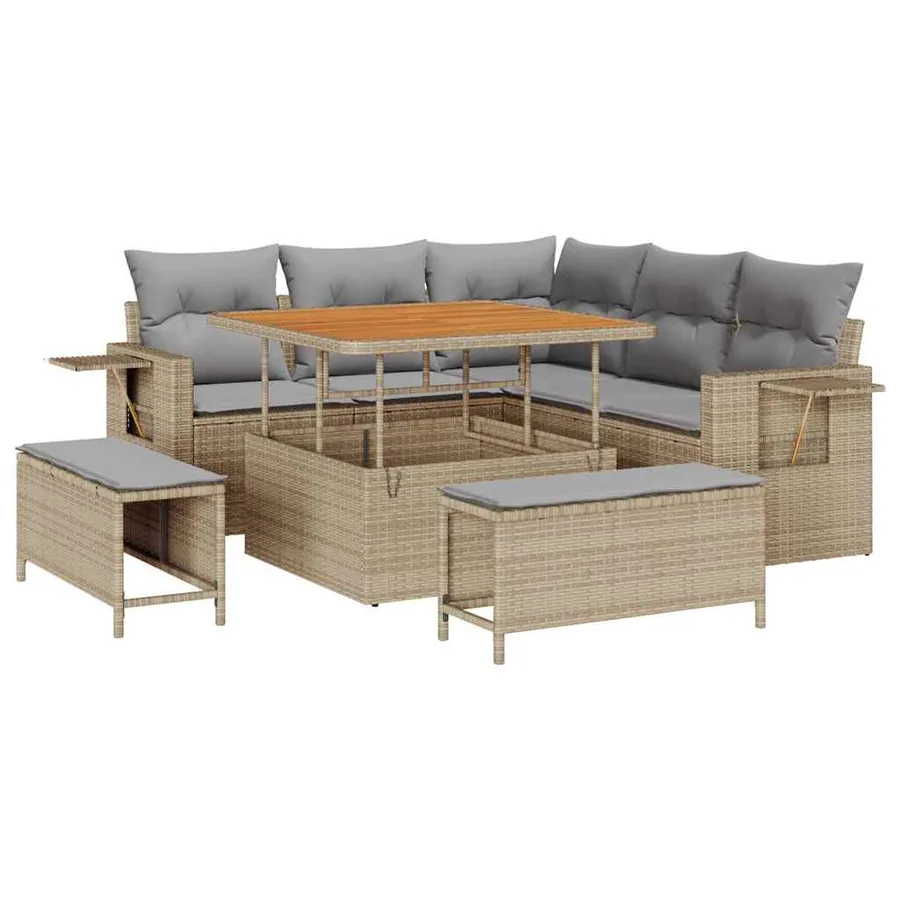 Ensemble de canapé de jardin 9 pcs Beige et Gris clair - 2