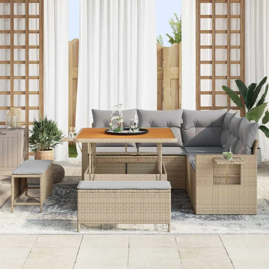 Ensemble de canapé de jardin 9 pcs Beige et Gris clair - 3