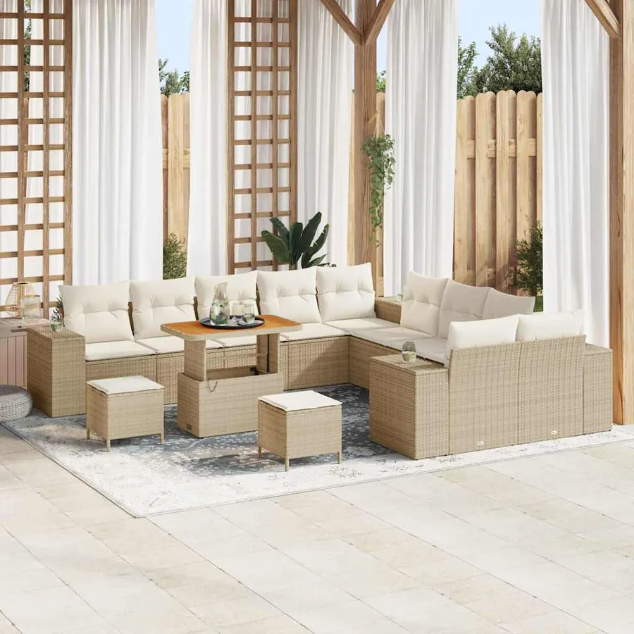 Ensemble de canapé de jardin 13 pcs Beige et crème polyrotin