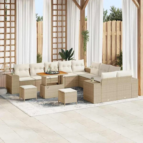 Ensemble de canapé de jardin 13 pcs Beige et crème polyrotin