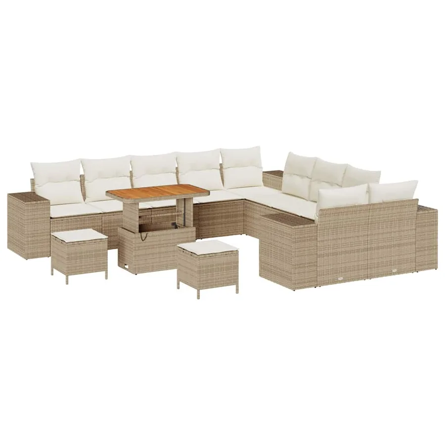Ensemble de canapé de jardin 13 pcs Beige et crème polyrotin - 2