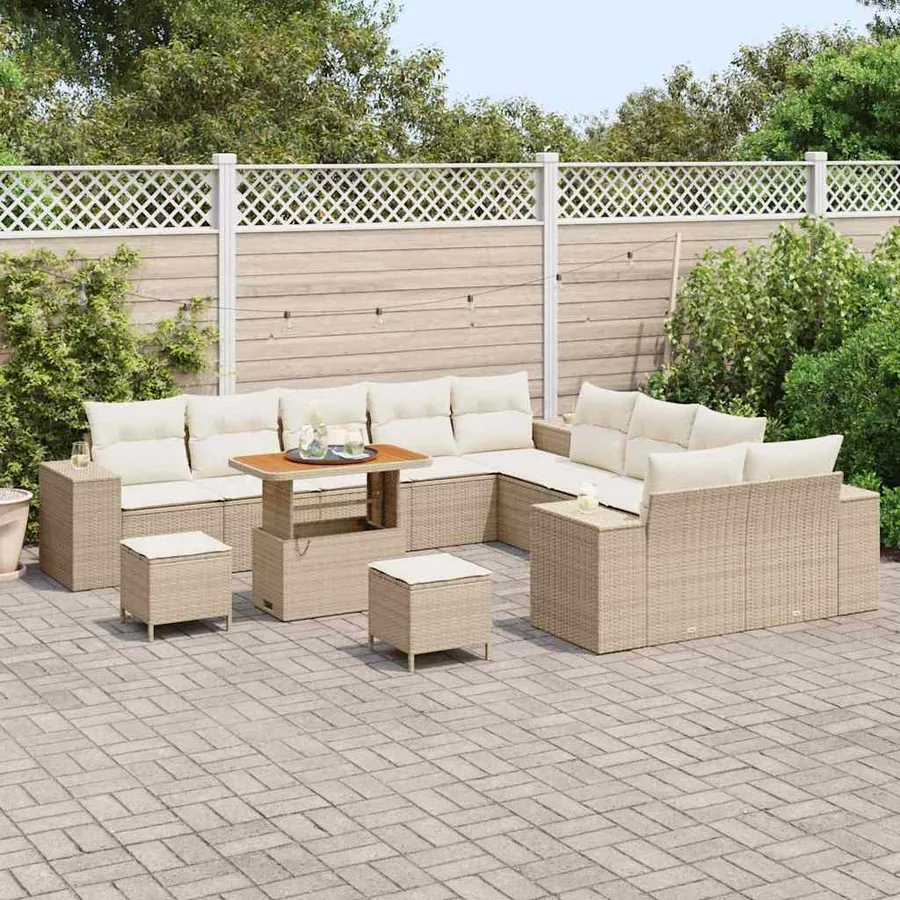 Ensemble de canapé de jardin 13 pcs Beige et crème polyrotin - 3
