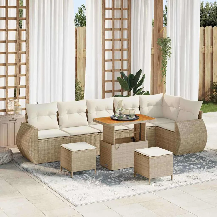 Ensemble de canapé de jardin 9 pcs Beige et crème Poly Rattan