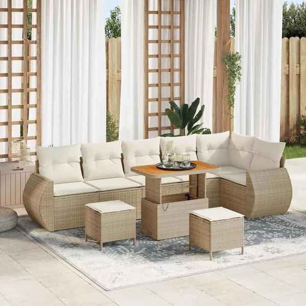 Ensemble de canapé de jardin 9 pcs Beige et crème Poly Rattan