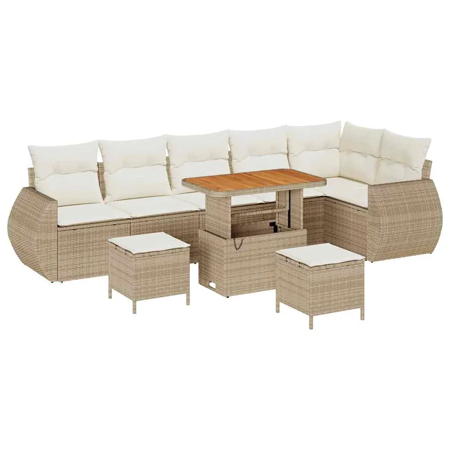 Ensemble de canapé de jardin 9 pcs Beige et crème Poly Rattan - 2