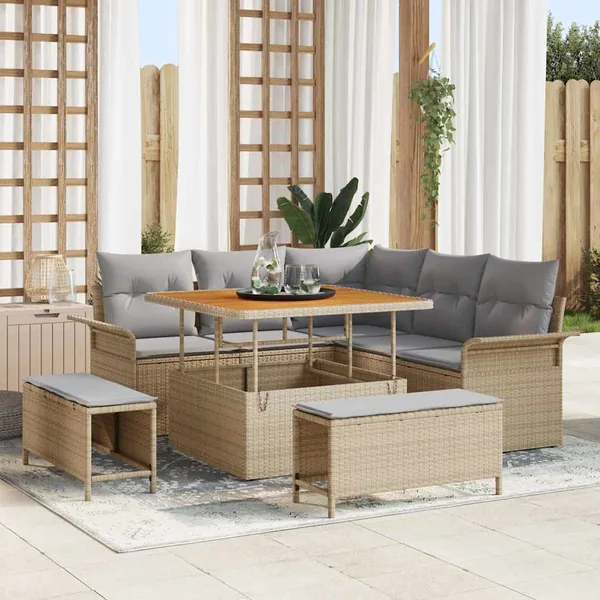 Ensemble de canapé de jardin 8 pcs Beige et Gris clair