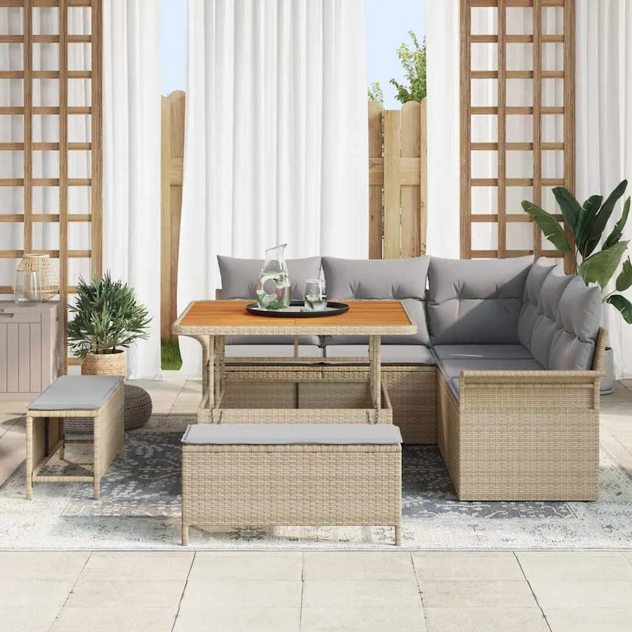 Ensemble de canapé de jardin 8 pcs Beige et Gris clair - 3