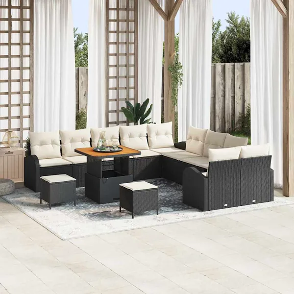 Ensemble de canapé de jardin avec coussin 13 pcs Noir et Crème