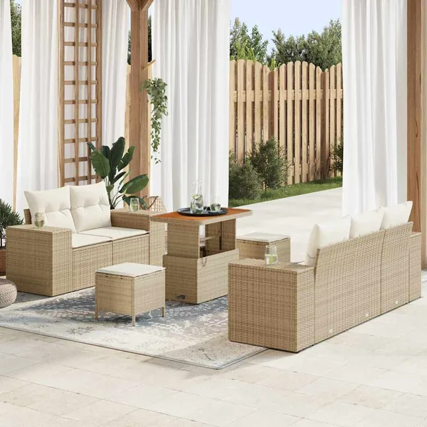 Ensemble de canapé de jardin 8 pcs Beige et crème Poly Rattan