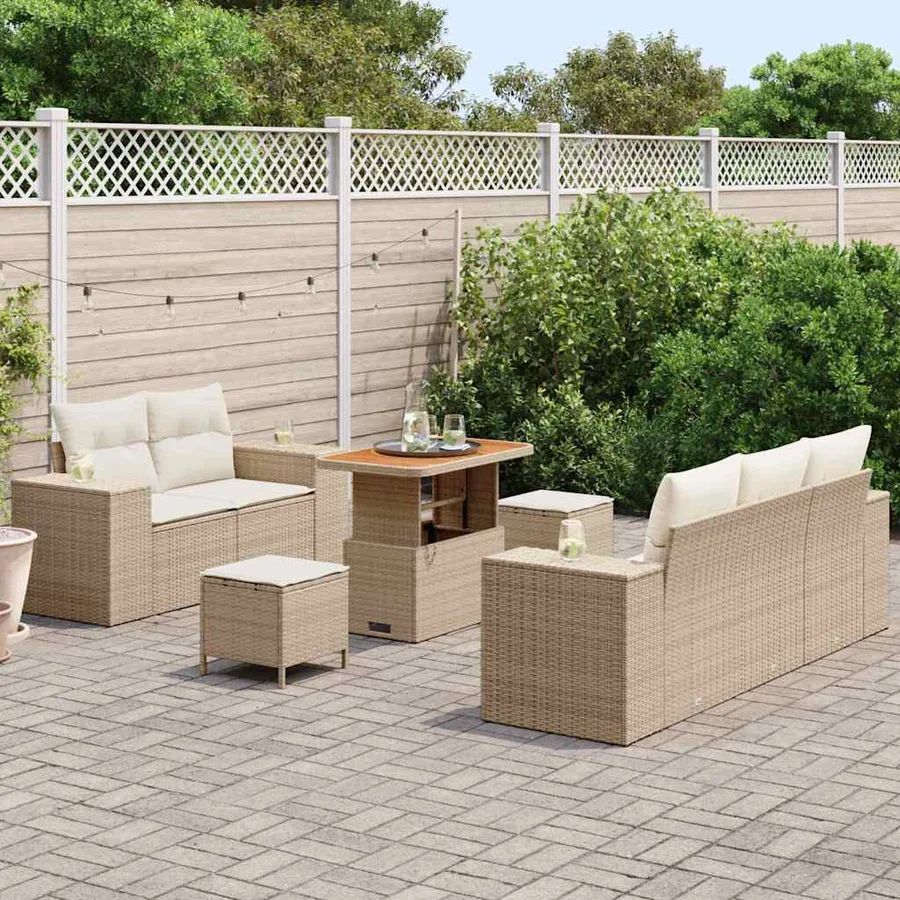 Ensemble de canapé de jardin 8 pcs Beige et crème Poly Rattan - 3