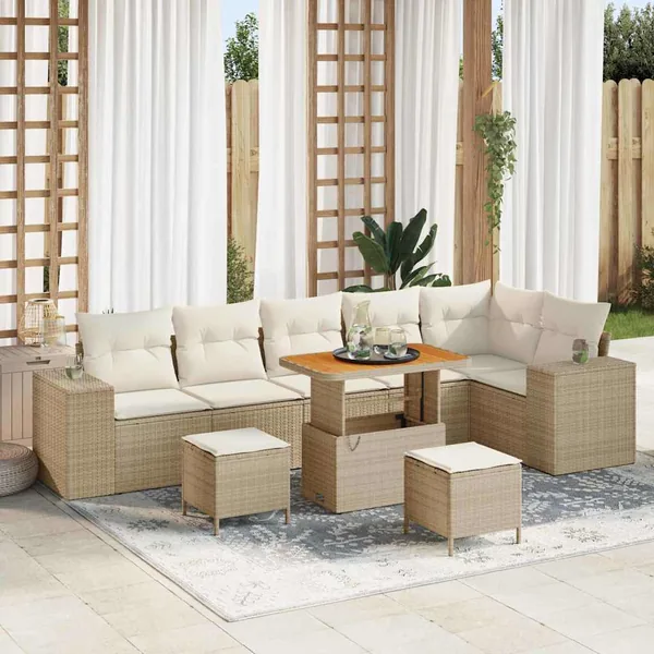 Ensemble de canapé de jardin 9 pcs Beige et crème polyrotin